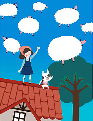 나무 동물 라이프스타일 일러스트 상상 동화 한명 사람 소녀 친구 판타지 컬러풀 꿈 양 소녀한명만 동심 국내일러스트 AI파일 식물 1 여자 어린이 컬러 포유류 관계 생활 여자한명만 소녀만 파일형식 벡터