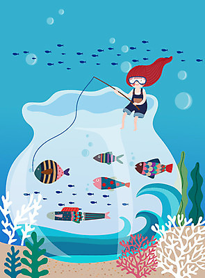 동물 라이프스타일 일러스트 상상 동화 어류 한명 사람 소녀 친구 판타지 컬러풀 바닷속 꿈 해초 산호초 낚싯대 어항 소녀한명만 동심 국내일러스트 AI파일 1 여자 어린이 컬러 관계 생활 수중 수중동물 낚시용품 수중식물 해조류 여자한명만 소녀만 파일형식 벡터
