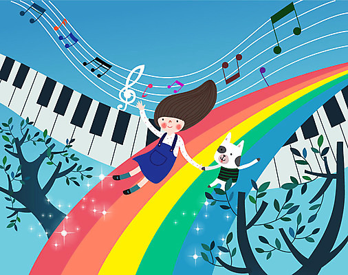 나무 동물 라이프스타일 무지개 음표 일러스트 상상 동화 한명 사람 소녀 친구 반짝임 판타지 컬러풀 꿈 피아노건반 오선지 소녀한명만 동심 국내일러스트 AI파일 자연요소 식물 1 기호 여자 어린이 음악 컬러 관계 모션 생활 건반 피아노 악보 오선 여자한명만 소녀만 파일형식 벡터