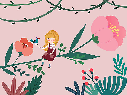 동물 라이프스타일 열매 꽃 일러스트 상상 조류 동화 한명 사람 소녀 친구 판타지 컬러풀 꿈 풀잎 덩굴 소녀한명만 동심 국내일러스트 AI파일 식물 1 여자 어린이 컬러 잎 관계 생활 풀_식물 여자한명만 소녀만 파일형식 벡터