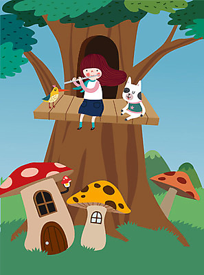 나무 동물 라이프스타일 악기 연주 일러스트 상상 조류 동화 산 한명 사람 소녀 초원 친구 판타지 컬러풀 꿈 플루트 나무집 버섯집 소녀한명만 동심 국내일러스트 AI파일 식물 1 여자 어린이 음악 컬러 관계 주택 관악기 생활 여자한명만 소녀만 파일형식 벡터