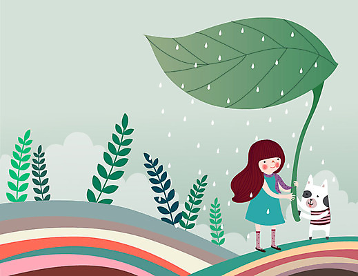 동물 라이프스타일 일러스트 우산 상상 동화 나뭇잎 한명 사람 소녀 친구 판타지 컬러풀 꿈 풀잎 비 언덕 소녀한명만 동심 국내일러스트 AI파일 자연요소 1 여자 어린이 컬러 잎 관계 날씨 생활 풀_식물 여자한명만 소녀만 파일형식 벡터