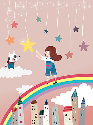 동물 구름 라이프스타일 별 무지개 일러스트 상상 동화 한명 사람 소녀 건물 친구 반짝임 판타지 컬러풀 꿈 소녀한명만 동심 국내일러스트 AI파일 자연요소 1 건축물 여자 어린이 컬러 관계 모션 생활 여자한명만 소녀만 파일형식 벡터