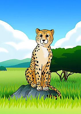 PSD 나무 한마리 야생동물 일러스트 자연 초원 사람없음 돌_바위 보호 동물보호 치타 야생동물보호 국내일러스트 식물 동물 1 컨셉 포유류 사회이슈 생태계 파일형식