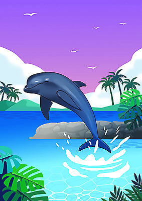 PSD 한마리 야생동물 바다 일러스트 자연 사람없음 야자수 보호 돌고래 동물보호 야자수잎 야생동물보호 국내일러스트 나무 동물 1 컨셉 잎 포유류 수중동물 사회이슈 생태계 파일형식