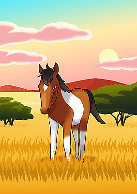 PSD 한마리 야생동물 일러스트 자연 초원 사람없음 노을 말_동물 보호 동물보호 야생동물보호 국내일러스트 자연요소 동물 1 컨셉 포유류 사회이슈 생태계 파일형식
