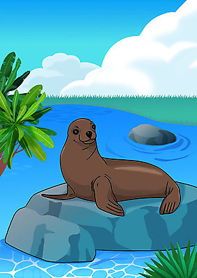 PSD 한마리 야생동물 바다 일러스트 자연 사람없음 야자수 바위 보호 물개 동물보호 야자수잎 야생동물보호 국내일러스트 나무 동물 1 컨셉 잎 포유류 바다동물 돌_바위 사회이슈 생태계 파일형식