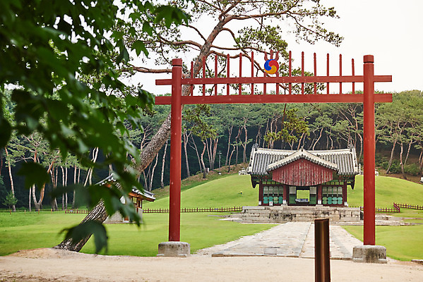 포토 JPG 주간 나무 한국전통 여행 유적지 풍경 사람없음 야외 여름 관광지 세계문화유산 문화재 역사 한국사 조선시대 인조 정자각 조선왕릉 홍살문 파주 파주장릉 인열왕후 국내포토 자연요소 식물 전통 계절 고건축 한국 왕 전통문 경기도 왕릉 파일형식 왕후