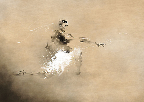 PSD 남자 일러스트 캘리그라피 근육 붓터치 한명 갈색 발레 번짐 발레동작 발레리노 베이지색 남자한명만 국내일러스트 1 컬러 포즈 사람 춤 남자만 파일형식 효과