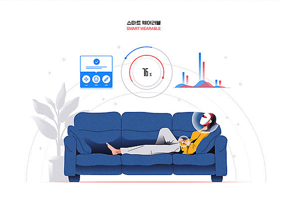 여자 화분 일러스트 그래프 휴식 정보기술 마스크 한명 사람 스마트기기 소파 유행 디지털 스마트 피부관리 웨어러블 스마트워치 여자한명만 국내일러스트 AI파일 1 컨셉 의자 기술 전자제품 뷰티 여자만 파일형식 벡터