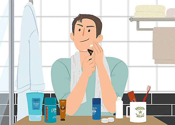 PSD 남자 일러스트 선반 관리 한명 사람 수건 위생용품 뷰티 욕실 목욕가운 즐거움 화장실 면도 면도기 면도크림 제모 남자한명만 그루밍족 국내일러스트 1 감정 가구 생활용품 모션 가운 남자만 파일형식