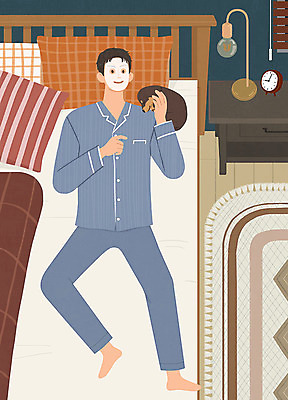 PSD 한마리 남자 반려견 일러스트 베개 관리 한명 사람 뷰티 이불 침대 스탠드 강아지 즐거움 피부관리 서랍장 팩 반려 남자한명만 그루밍족 국내일러스트 1 감정 가구 침구 조명 반려동물 화장품 개 남자만 파일형식