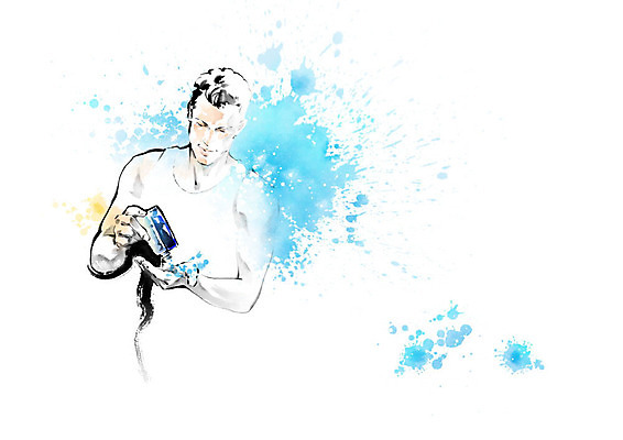 PSD 남자 일러스트 캘리그라피 붓터치 한명 파란색 뷰티 화장품 즐거움 번짐 로션 스킨케어 스킨로션 남자한명만 그루밍족 국내일러스트 1 감정 컬러 사람 남자만 파일형식 효과