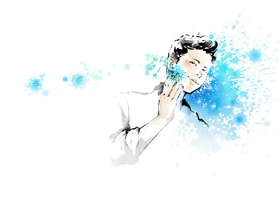 PSD 남자 일러스트 캘리그라피 붓터치 한명 파란색 뷰티 즐거움 피부관리 번짐 스킨케어 남자한명만 그루밍족 국내일러스트 1 감정 컬러 사람 남자만 파일형식 효과