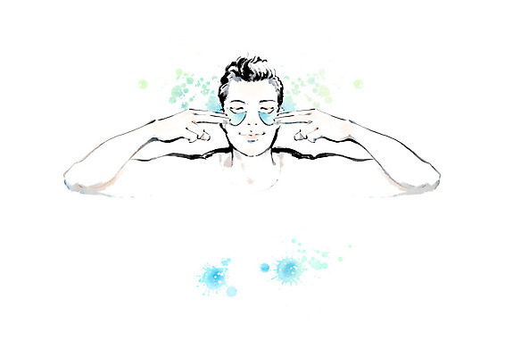 PSD 남자 일러스트 캘리그라피 붓터치 한명 파란색 뷰티 즐거움 피부관리 번짐 팩 남자한명만 그루밍족 국내일러스트 1 감정 컬러 사람 화장품 남자만 파일형식 효과