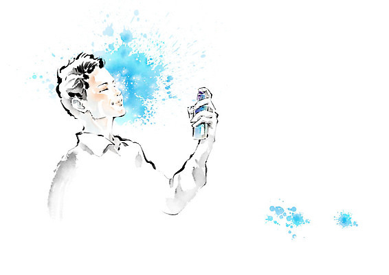 PSD 남자 일러스트 캘리그라피 붓터치 한명 파란색 뷰티 뿌리기 즐거움 번짐 미스트 남자한명만 그루밍족 국내일러스트 1 감정 컬러 모션 사람 화장품 남자만 파일형식 효과