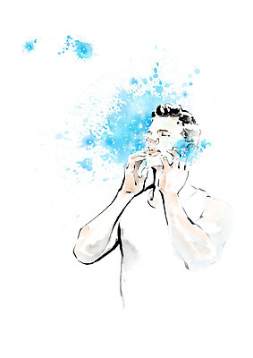 PSD 남자 일러스트 캘리그라피 붓터치 한명 파란색 뷰티 즐거움 피부관리 번짐 마스크팩 남자한명만 그루밍족 국내일러스트 1 감정 컬러 사람 팩 남자만 파일형식 효과