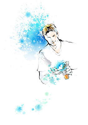 PSD 남자 일러스트 캘리그라피 붓터치 한명 파란색 뷰티 화장품 즐거움 번짐 무스 남자한명만 그루밍족 국내일러스트 1 감정 컬러 사람 남자만 파일형식 효과