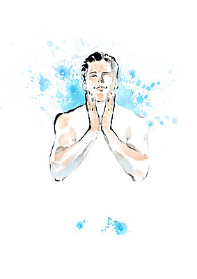 PSD 남자 일러스트 캘리그라피 붓터치 한명 파란색 뷰티 화장품 즐거움 피부관리 번짐 스킨케어 남자한명만 그루밍족 국내일러스트 1 감정 컬러 사람 남자만 파일형식 효과