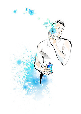 PSD 남자 일러스트 캘리그라피 붓터치 한명 파란색 뷰티 화장품 즐거움 피부관리 바르기 번짐 스킨케어 스킨로션 남자한명만 그루밍족 국내일러스트 1 감정 컬러 모션 사람 남자만 파일형식 효과