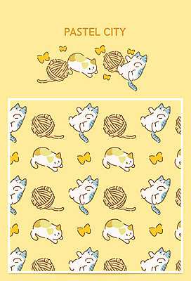 나비 백그라운드 패턴 그래픽백그라운드 여러마리 일러스트 사람없음 노란색 고양이 털실 실뭉치 파스텔톤 국내일러스트 AI파일 컬러 다수 곤충 무늬 포유류 그래픽 반려동물 실 파일형식 벡터