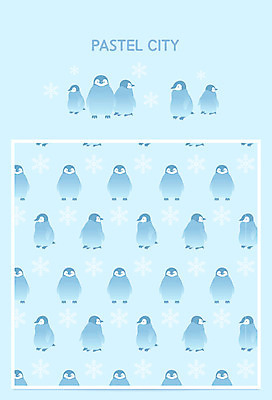 하늘색 백그라운드 패턴 그래픽백그라운드 여러마리 일러스트 눈꽃 사람없음 파란색 눈송이 펭귄 파스텔톤 황제펭귄 국내일러스트 AI파일 컬러 다수 무늬 조류 눈_날씨 그래픽 파일형식 벡터
