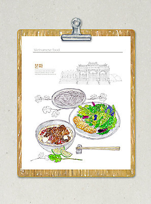 PSD 그릇 음식 일러스트 젓가락 수채화 요리 사람없음 컬러풀 샐러드 풀잎 메뉴 베트남 메뉴판 동남아음식 랜드마크 베트남음식 분짜 국내일러스트 식기 컬러 잎 수저 동남아시아 풀_식물 파일형식