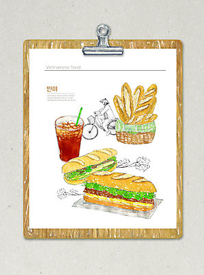 PSD 음료 음식 일러스트 수채화 샌드위치 요리 사람없음 컬러풀 바게트 메뉴 베트남 메뉴판 동남아음식 랜드마크 베트남음식 반미 국내일러스트 빵 컬러 동남아시아 파일형식