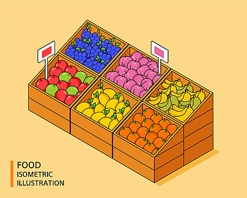 음식 오렌지 과일 일러스트 포도 바나나 사람없음 사과 레몬 복숭아 아이소메트릭 과일가게 국내일러스트 AI파일 상점 파일형식 벡터