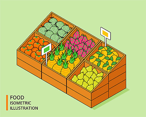 음식 과일 일러스트 감 사람없음 멜론 파인애플 모과 망고 아이소메트릭 과일가게 용과 국내일러스트 AI파일 상점 열대과일 파일형식 벡터