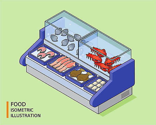 일러스트 식재료 어류 사람없음 전시 굴 소라 바닷가재 수조 해산물 오징어 아이소메트릭 가자미 생선가게 국내일러스트 AI파일 어패류 연체동물 상점 수중동물 가재 파일형식 벡터