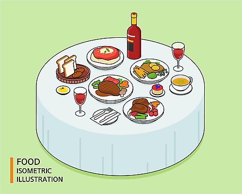음식 빵 포크 와인잔 일러스트 식탁 파스타 서양음식 스테이크 사람없음 컬러풀 와인 식탁보 나이프 수프 푸딩 아이소메트릭 피쉬앤칩스 국내일러스트 AI파일 식기 컬러 술잔 탁자 디저트 주류 칼 영국음식 파일형식 벡터