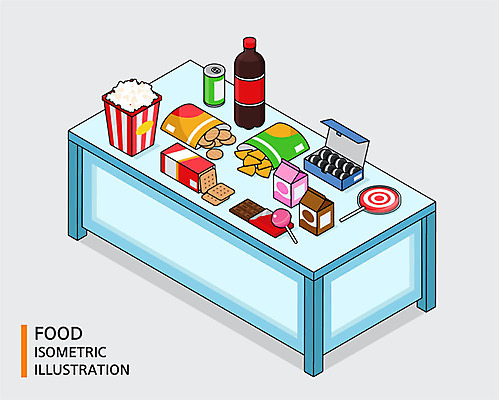 음식 일러스트 식탁 사탕 사람없음 컬러풀 쿠키 과자 초콜릿 캔 팝콘 군것질 아이소메트릭 나쵸 딸기우유 커피우유 국내일러스트 AI파일 컬러 탁자 디저트 우유 파일형식 벡터