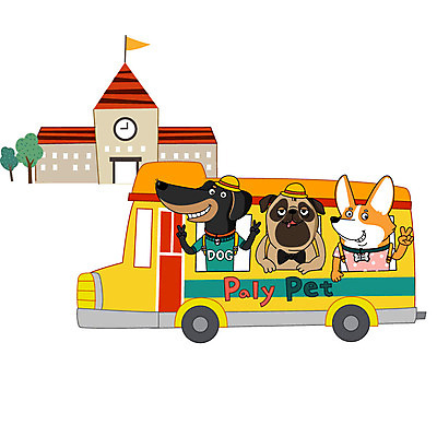 나무 동물 일러스트 학교 세마리 사람없음 반려동물 컬러풀 귀여움 강아지 스쿨버스 애견훈련소 애견유치원 국내일러스트 AI파일 식물 교육 컬러 컨셉 버스 3 개 파일형식 벡터 애견훈련