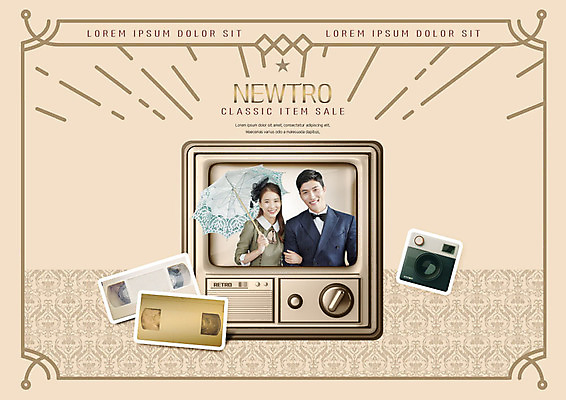 PSD 편집이미지 여자 남자 사람 상반신 20대 성인 타이포그라피 두명 앞모습 30대 갈색 카메라 팔짱 텔레비전 한국인 즐거움 양산 비디오테이프 성인만 뉴트로 이미지편집 문자 감정 뷰포인트 컬러 모션 동양인 청년 장년 전자제품 복고 파일형식