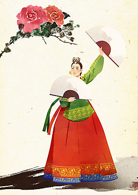 PSD 나무 한국전통 전통 여자 꽃 일러스트 붓터치 수묵화 한명 사람 한복 노리개 질감 저고리 부드러움 부채춤 뷰티풀 여자한명만 국내일러스트 식물 1 전통소품 한국 미술 감각 전통의상 전통공연 전통무용 여자만 파일형식