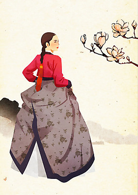 PSD 나무 한국전통 전통 여자 꽃 일러스트 붓터치 수묵화 한명 사람 한복 노리개 질감 저고리 부드러움 뷰티풀 여자한명만 국내일러스트 식물 1 전통소품 한국 미술 감각 전통의상 여자만 파일형식