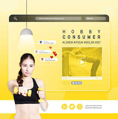 PSD 서양인 외국인 편집이미지 여자 건강 20대 성인 취미 두명 운동 노란색 스트레칭 아령 댓글 동영상 공유 소셜네트워크 성인여자만 해시태그 하비슈머 이미지편집 라이프스타일 컬러 사람 인종 청년 특수문자 합성어 여자만 성인만 파일형식