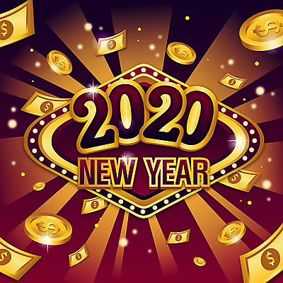 지폐 돈 일러스트 새해 사람없음 숫자 동전 금색 잭팟 2020년 경자년 국내일러스트 AI파일 문자 컬러 재산 연도 파일형식 벡터