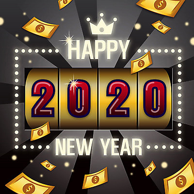 지폐 일러스트 새해 사람없음 숫자 금색 룰렛 잭팟 2020년 경자년 국내일러스트 AI파일 문자 컬러 돈 게임 연도 파일형식 벡터