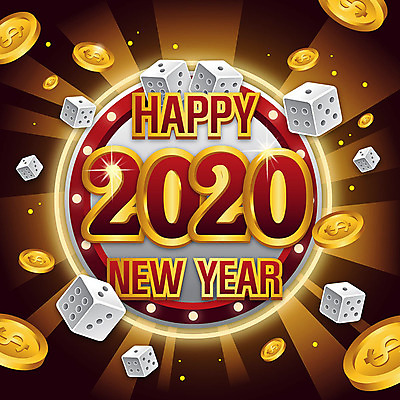 일러스트 새해 사람없음 숫자 동전 금색 주사위 잭팟 2020년 경자년 국내일러스트 AI파일 문자 컬러 돈 연도 파일형식 벡터