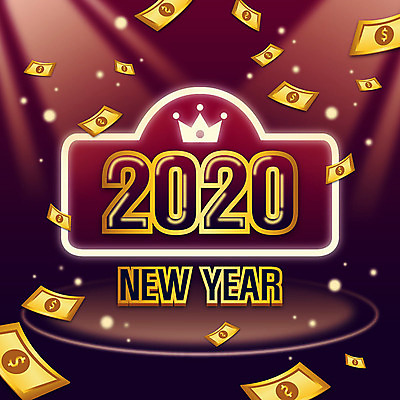 지폐 일러스트 새해 사람없음 숫자 금색 잭팟 2020년 경자년 국내일러스트 AI파일 문자 컬러 돈 연도 파일형식 벡터