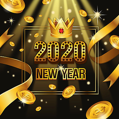 리본 일러스트 새해 사람없음 숫자 동전 금색 잭팟 2020년 경자년 국내일러스트 AI파일 문자 컬러 돈 연도 파일형식 벡터