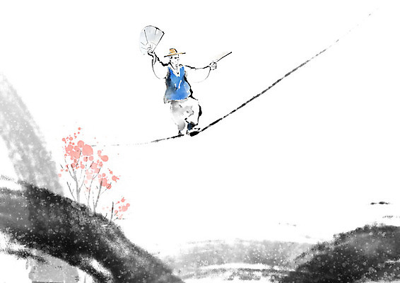 PSD 한국전통 남자 일러스트 캘리그라피 붓터치 한명 전통놀이 한복 균형 동양화 즐거움 번짐 장인 외줄타기 남자한명만 국내일러스트 1 전통 감정 놀이 한국 미술 사람 묘기 전통의상 줄타기 남자만 파일형식 효과