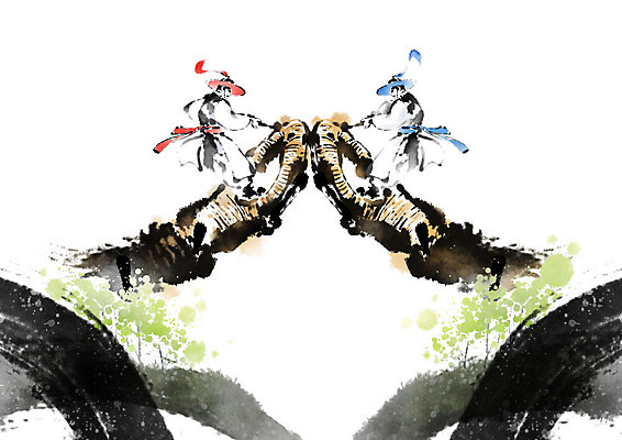 PSD 한국전통 남자 일러스트 캘리그라피 붓터치 두명 전통놀이 경쟁 볏짚 한복 동양화 즐거움 번짐 고싸움 남자만 국내일러스트 전통 감정 컨셉 놀이 한국 미술 사람 짚 전통의상 파일형식 효과