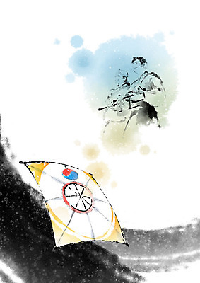 PSD 한국전통 부부 여자 남자 일러스트 캘리그라피 붓터치 두명 전통놀이 한복 동양화 연 즐거움 연날리기 번짐 방패연 국내일러스트 전통 커플 감정 놀이 한국 미술 사람 놀이용품 전통의상 파일형식 효과