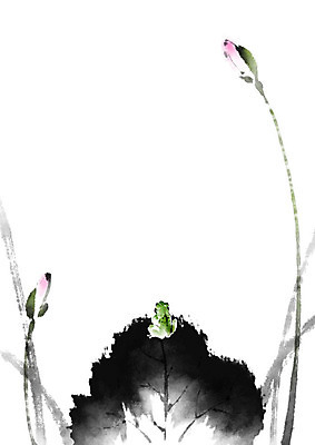 PSD 계절 줄기 일러스트 캘리그라피 붓터치 연꽃 개구리 사람없음 봄 절기 동양화 연잎 꽃봉오리 번짐 경칩 국내일러스트 식물 꽃 잎 양서류 미술 파일형식 효과