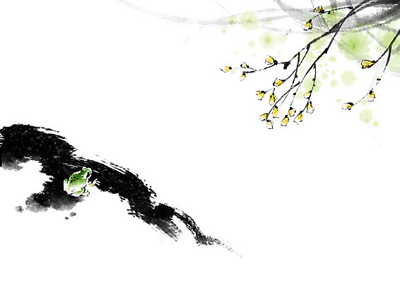 PSD 계절 꽃 일러스트 캘리그라피 붓터치 개구리 사람없음 새싹 봄 바위 나뭇가지 개나리 절기 동양화 언덕 꽃봉오리 번짐 경칩 국내일러스트 나무 식물 양서류 미술 돌_바위 파일형식 효과