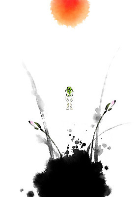 PSD 계절 줄기 일러스트 캘리그라피 붓터치 연꽃 개구리 사람없음 태양 점프 봄 절기 동양화 연잎 꽃봉오리 번짐 경칩 국내일러스트 자연요소 식물 꽃 잎 모션 양서류 미술 파일형식 효과