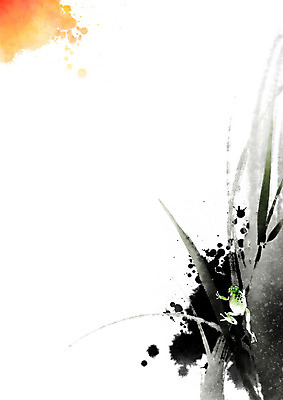 PSD 계절 줄기 일러스트 캘리그라피 붓터치 개구리 사람없음 태양 봄 절기 동양화 번짐 경칩 국내일러스트 자연요소 식물 양서류 미술 파일형식 효과